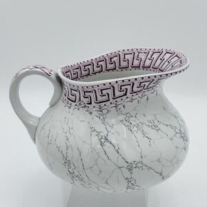 KG Luneville France Athenes Pattern Ceramic Pitcher Wide Marbled Greek Key Mint!
